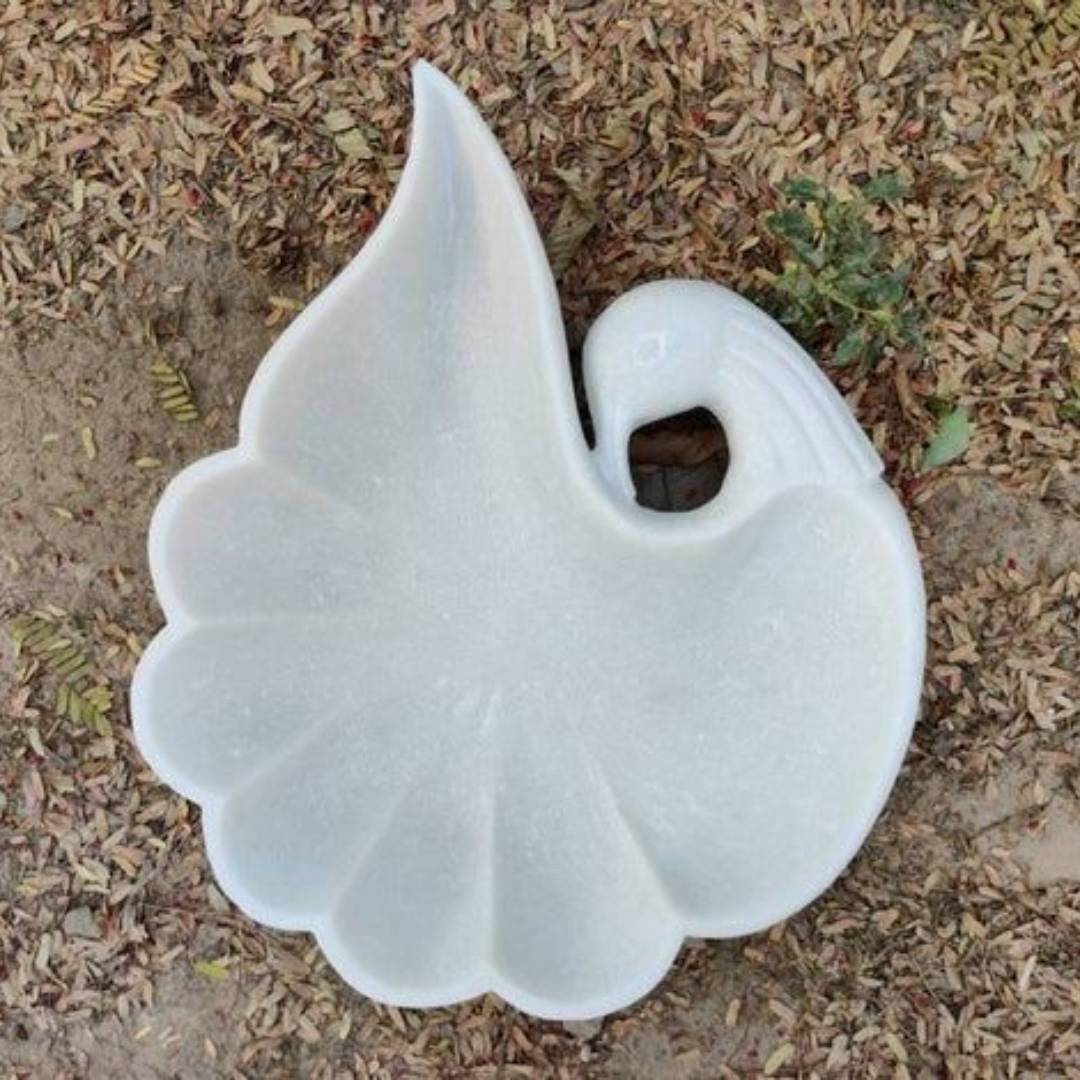 Handcrafted White Marble Swan Bowl