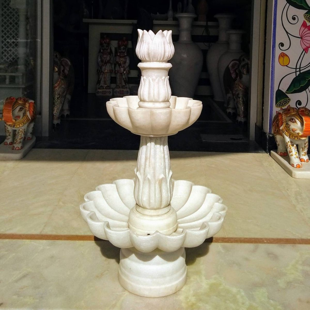 Elegant White Marble Lotus Water Fountain