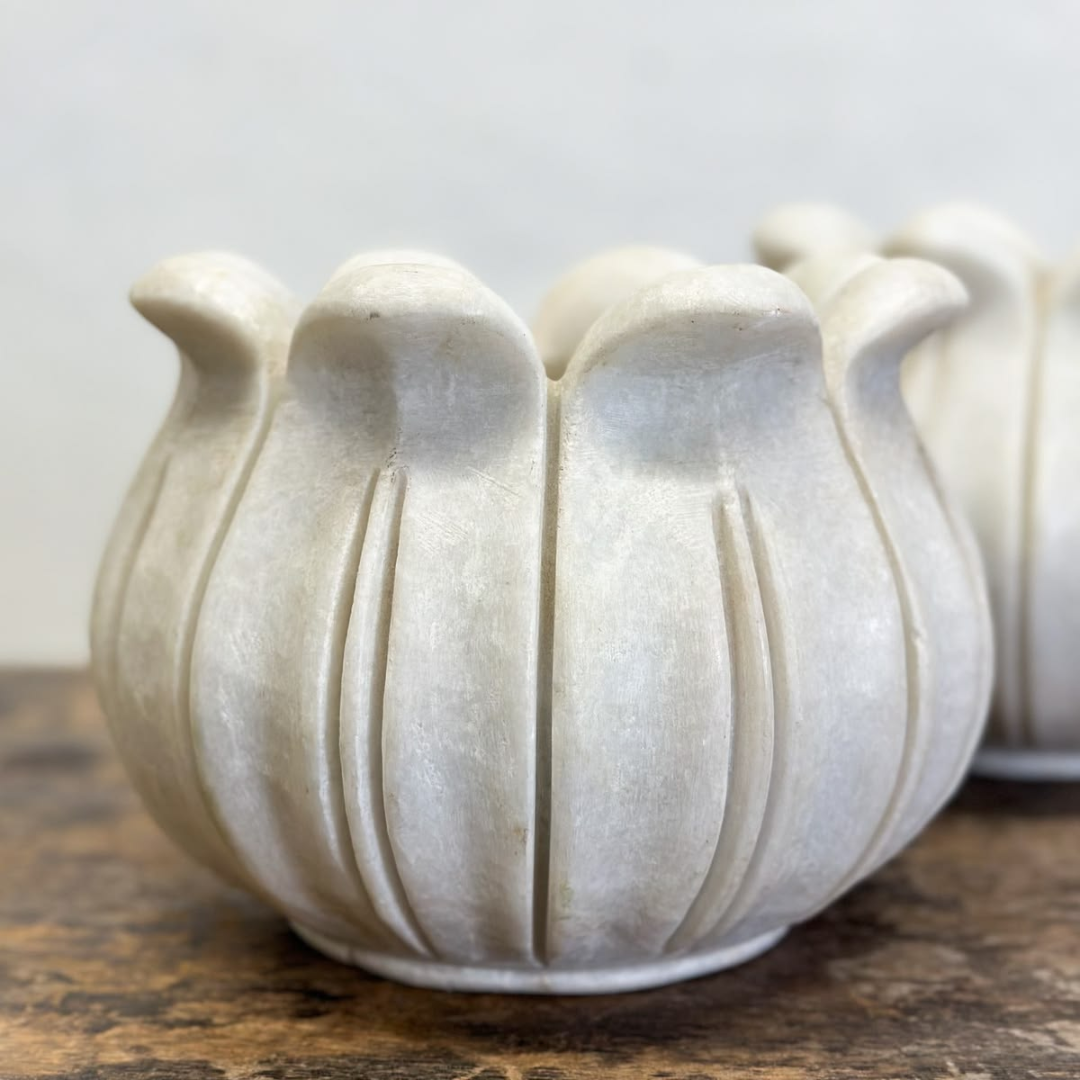White Marble Lotus Flower Planter