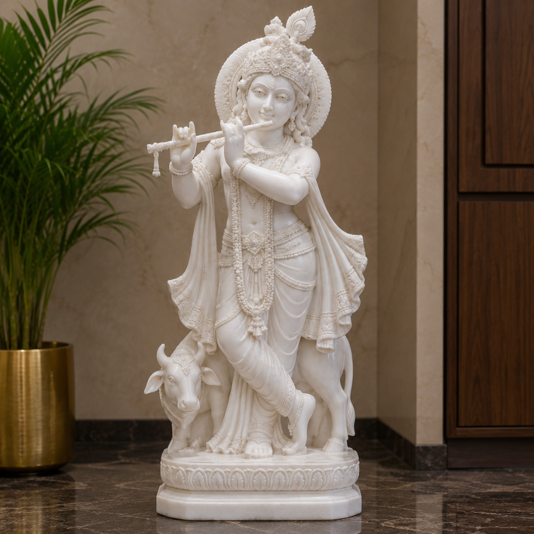 White Marble Lord Krishna Statue